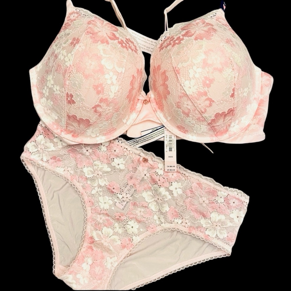 Body By Victoria Lightly-Lined Smooth & Lace Blush Pink Demi Bra & Panties 38E M